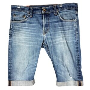 J Brand Denim Selvage Shorts Mens 34 Blue Medium Wash Cuffed Distressed Casual
